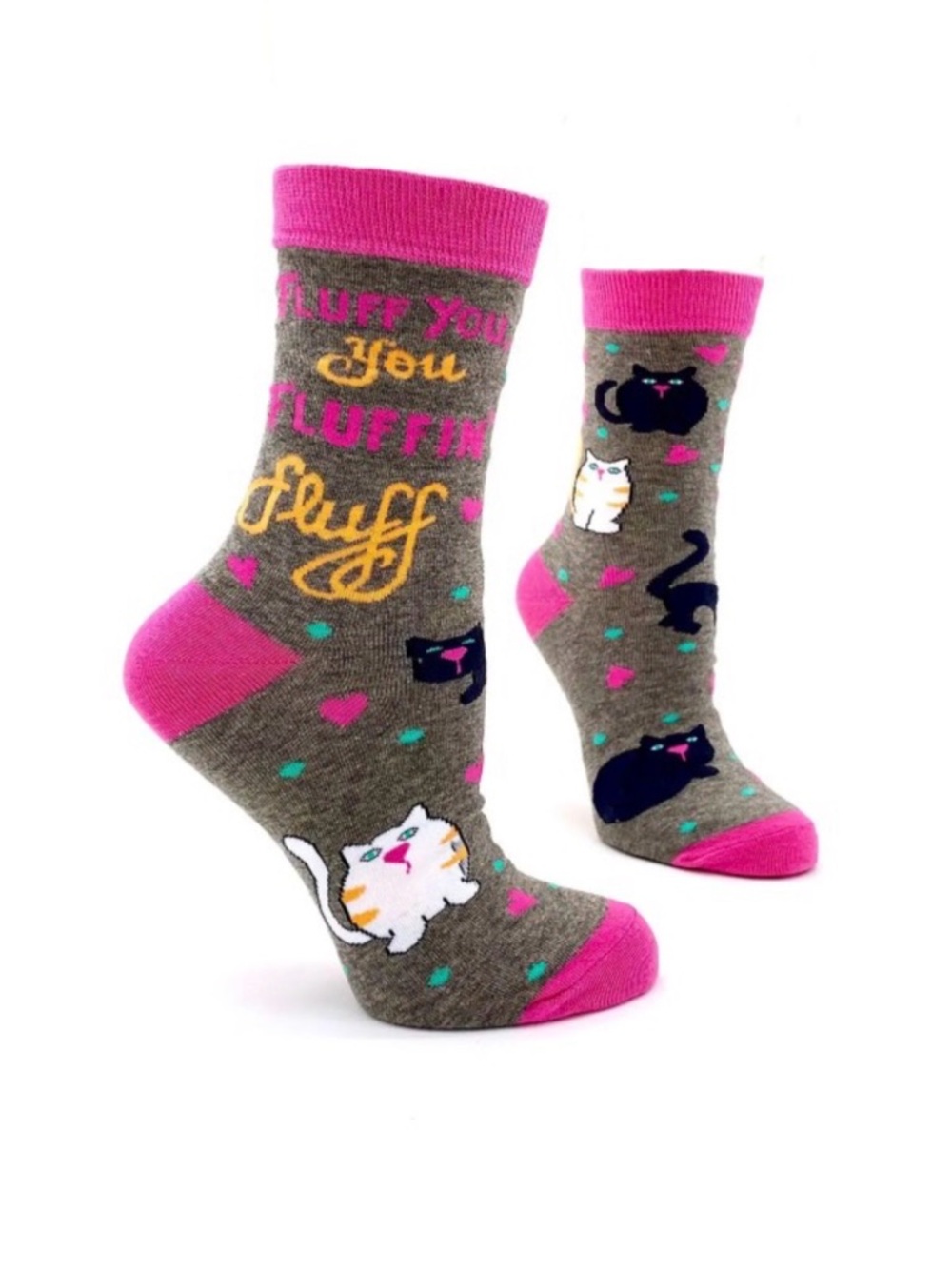 •Fluffin Fluff• Pink & Gray Funny Colorful Cat Lovers Unisex Novelty Crew Socks